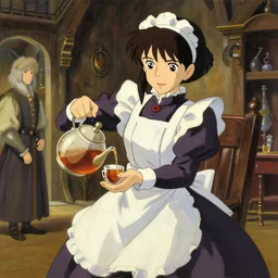 anime key visual concept art of anime maid pouring tea gracefully, medieval european style noble manor interior, trending on artstation, brush strokes, oil on canvas, style of kawacy and makoto shinkai and greg rutkowski and studio ghibli