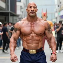 dwayne the rock johnson cosplaying as saitama of one punch man