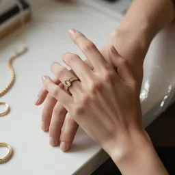 jewelry studio photography of a finely detailed seductive woman's natural hand