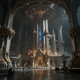 cinematic shot of a sci-fi space station with ornate Elven architecture, epic castle, Roger Dean, Chris Foss, artstation, sharp focus, realistic, octane render, nvidia raytracing demo