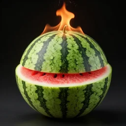 photo of a watermelon on fire