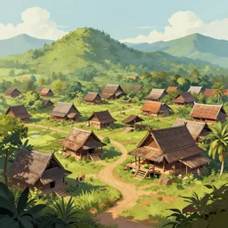 matte painting of a beautiful tai yai village, digital art, trending on artstation