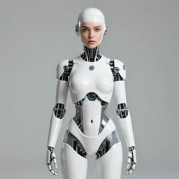 beautiful centered Fine art photo portrait of Eva Mendes as a solarpunk robotic humanoid, white mechanical parts with led lights, photorealistic, white background, highly detailed and intricate, outdoor lighting, HDR 8k