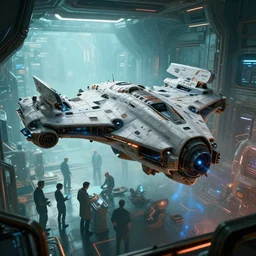 ( cyberpunk 2 0 7 7, bladerunner 2 0 4 9 ) amazing clear background, scientists creating an artificial alien highly detailed futuristic biomechanical thick smooth quad wing combat spaceship inside spaceship lab, 8 k, photographic, octane render, photorealistic, by stephen martiniere, artgerm and brian sum, greg rutkowski, brian sum, in the movie by ridley scott