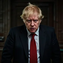 dark still from cctv of a horror monster looking like boris johnson
