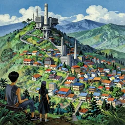A beautiful landscape painting of dystopian future in darjeeling city by junji ito and don bluth
