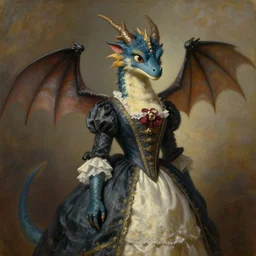 commissioned fursona portrait of a humanoid dragon wearing a victorian dress, painting by fernand toussaint, trending on artstation,