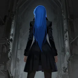 low - angle shot from behind of a long blue - haired girl in a tailcoat overlooking noxus, noir, screenshot, sharp focus, intricate, illustration, cell shaded, digital painting, highly detailed, art by ilya kuvshinov, wlop, greg rutkowski, studio quality, james jean
