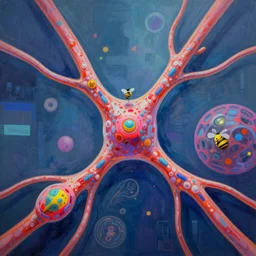 an incredible digital art painting of a synapse, beeple and jean giraud, abstract conceptual, metaphysical, cinema 4 d, octane render, vaporwave pallette
