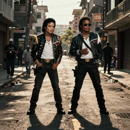 Michael Jackson and Carl Johnson armed in Groove Street