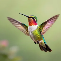 frantic cute hummingbird rainbow phoenix zipping around, wanting to explore and investigate everything. it\'s curiosity is unbounded and unsatiable, digital art, trending on artstation, stylized, matte painting, rainbow feathers, by tom cross