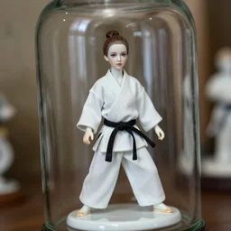 cinestill 5 0 d, 8 k ; beautiful hyperrealistic real - life azure eyes britt marling porcelain gauze aikido figurine in victorian glass jar in frontiers in porcelain photography fashion june medium full shot portrait edition, tilt shift background
