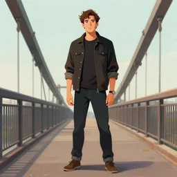 portrait of a man standing on a bridge, detailed illustration, digital art, trending on artstation, martin ansin,
