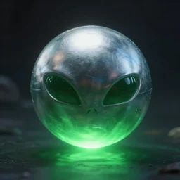 alien metalic sphere emitting a green glow at the bottom of the sea, octane render, marvel movie