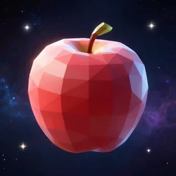 low poly apple in space, hd, cosmic background