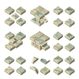 isometric tiles from tileset, independent isolated tiles