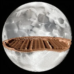 cross section of the moon, showing an antfarm in the interior
