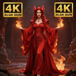 full length photo of a very beautiful!! elemental fire witch with ornate red robes, highly detailed, 4 k, hdr, smooth, sharp focus, high resolution, award - winning photo