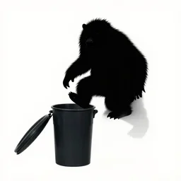 sasquatch stepping on a trashcan, simple, silhouette, simple background