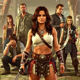 salma hayek as a barbarian warrior, in gta v, stephen bliss, unreal engine, fantasy art by greg rutkowski, loish, rhads, ferdinand knab, makoto shinkai and lois van baarle, ilya kuvshinov, rossdraws, tom bagshaw, global illumination, radiant light, detailed and intricate environment