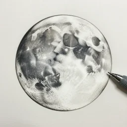 a micron pen drawing of the moon, intricate