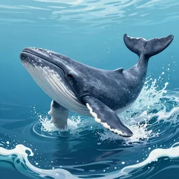 An aesthetically pleasing, dynamic, energetic, lively, well-designed digital art of a whale, ripples, waves, sea foam, light and shadow, ocean caustics, overlaid with aizome patterns, by Ohara Koson, traditional Japanese colors, superior quality, masterpiece