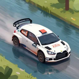 rally car driving thru a river. isometric digital art, film, high - speed sports photography, soft lighting