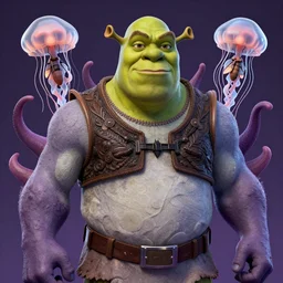 Shrek face as Thanos, tentacles, unnatural shapes, jellyfish, insect, octane render, 3d digital art by beeple, unreal engine 5, award winning