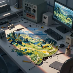 lab with broken equipment laying all over, digital painting HD