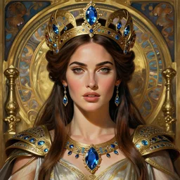 portrait of megan fox as a queen, throne, jewelry, greek, saphir, intricate, headshot, highly detailed, digital painting, artstation, concept art, sharp focus, cinematic lighting, illustration, art by artgerm and greg rutkowski, alphonse mucha, cgsociety