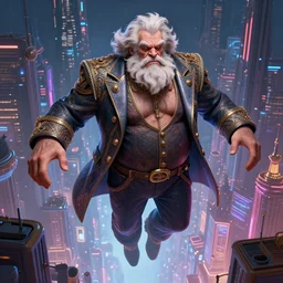 huge ugly old man floating above the city very intricate details, elegant, cyber neon lights, highly detailed, digital illustration, trending in artstation, trending in pinterest, glamor pose, concept art, smooth, sharp focus, art by artgerm and greg rutkowski