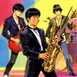 colorful illustration of jazz, by zac retz james jean and junji ito