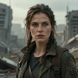 ultra - realistic!! lifelike!! high details!! face!! portrait!! of a survivalist woman in a post apocalyptic city, gorgeous cinematic digital concept art trending on artstation by senior concept artist