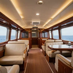 interior of a room on luxurious passenger submarine, detailed, promotional photo