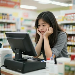 bokeh solicitous convenience store robo - cashier