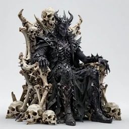 a very evil dark half - god lord king sitting on a throne made out of skulls and bones. high quality. 8 k resoltion.