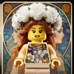 neoclassical symmetrical perfect portrait of a lego minifigure, it is decorated with white semi transparent cotton roses computer crown. by jeremy mann and alphonse mucha, fantasy art, photo realistic, dynamic lighting, artstation, poster, volumetric lighting, very detailed beautiful faces, wonderful eyes, 8 k, award winning