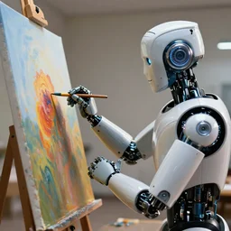 an high resolution photo of a robot paiting a picture, hyper detailed, photography, realistic art, 8 k, unreal engine, cinematic