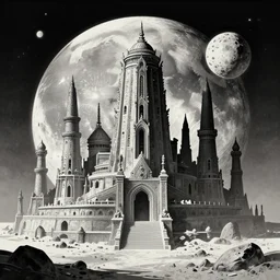 ancient structures in the moon, retrowave epic art, trending on art station