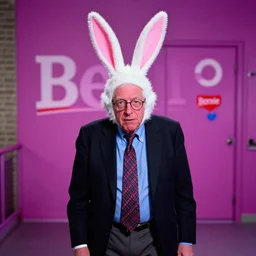 photo of bernie sanders in bunnypunk fashion taken by wes anderson, bunnypunk, rabbit, bunny
