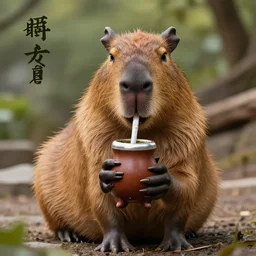 Capybara drinking mate, cute, photorealistic art, album cover