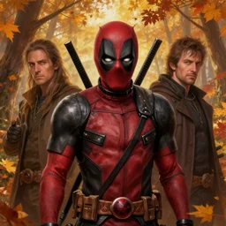 autumnal, deadpool!!!, fantasy, portrait, highly detailed, digital painting, trending on artstation, concept art, sharp focus, illustration, art by artgerm and greg rutkowski and michelangelo