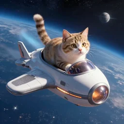 a cat flying a space ship, digital artwork, high quality, artstation