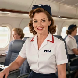 Tuesday Weld as a TWA stewardess in 1964, concept art by Francine van Hove