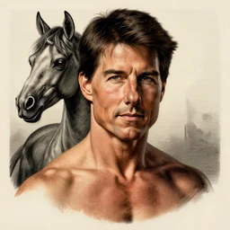 a centaur, chimera, tom cruise torso, face, tom cruise, tom cruise headshot, majestic matte painting, by Beeple, Gustave Dore, Artstation, CGsociety, Tom Cruise