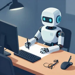lofi robot drawing at his desk, stylized, artstation