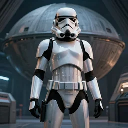 ! female! stormtrooper! supermodel! posing in front of deathstar interior, wearing shiny stormtrooper armor, octane render, 8 k high resolution image, cinematic, cgsociety, artstation, artwork by artgerm, wlop, greg rutkowskiand