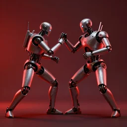 concept art, robots bar fight, artstation, volumetric lighting, red lighting, atmospheric
