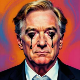 A psychedelic portrait of evil demonic jeff bezos tears of opaque black ink coming out of eyes, vibrant color scheme, highly detailed, in the style of romanticism, cinematic, artstation, Moebius, Greg rutkowski