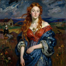Pre-Raphaelite Saoirse Ronan by Dante Gabriel Rossetti, by William Holman Hunt, by John Everett Millais, James Collinson, by Frederic George Stephens, willowy, elegant, bold colors